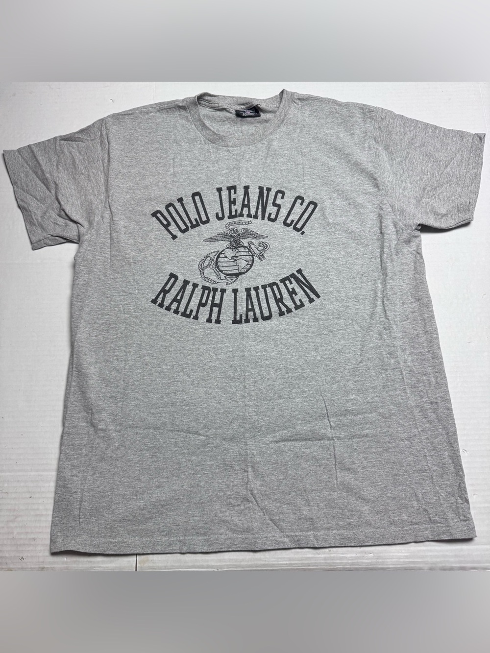 Vintage Polo Jeans Ralph Lauren Graphic Crewneck T-Shirt In Gray Size: Large